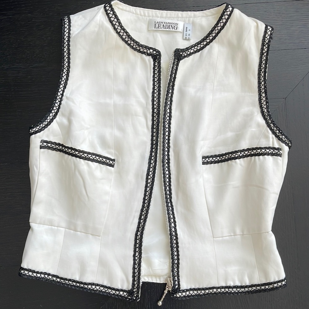 Vintage White Vest with Black Embroidery